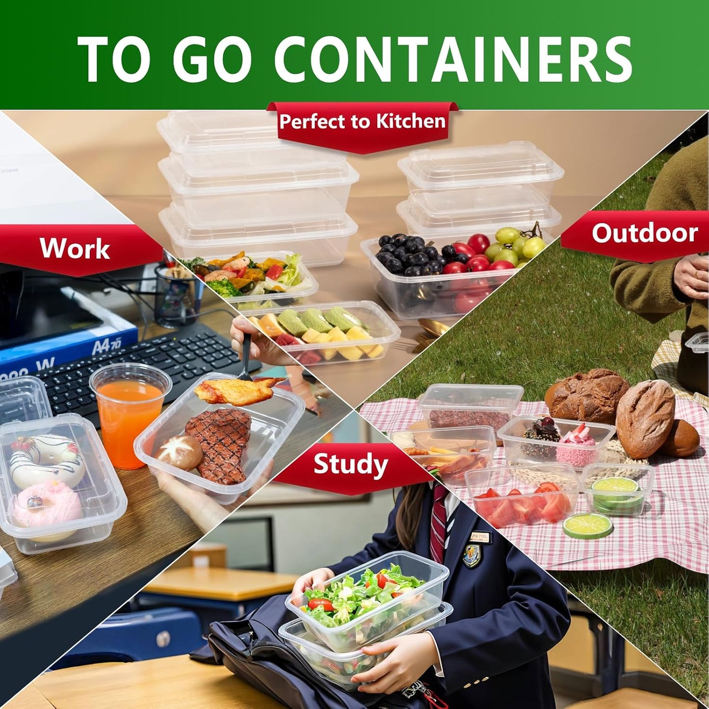 [20 value pack single one compartment 12oz MINI Meal Prep Food Storage Containers - BPA Free Reusable Lunch bento Box with Lids - Spill proof, Microwave, Dishwasher and Freezer Safe