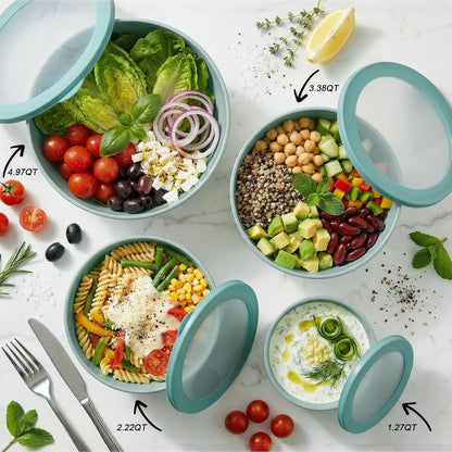 BoxedHome Plastic Mixing Bowls with Lids Set,4.97QT Large Capacity Deep Nesting Bowl,8 Pieces Set BPA-Free Prep Bowls,Dishwasher & Microwave Safe,Beige
