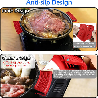 Silicone Assist Handle Holder, Hot Skillet Handle Covers Pot Grip Handle Sleeve Cast Iron Skillets Non-Slip Heat Resistant Pan Grip Cover for Cast Iron Woks Frying Pans Griddles Skillets (Red)