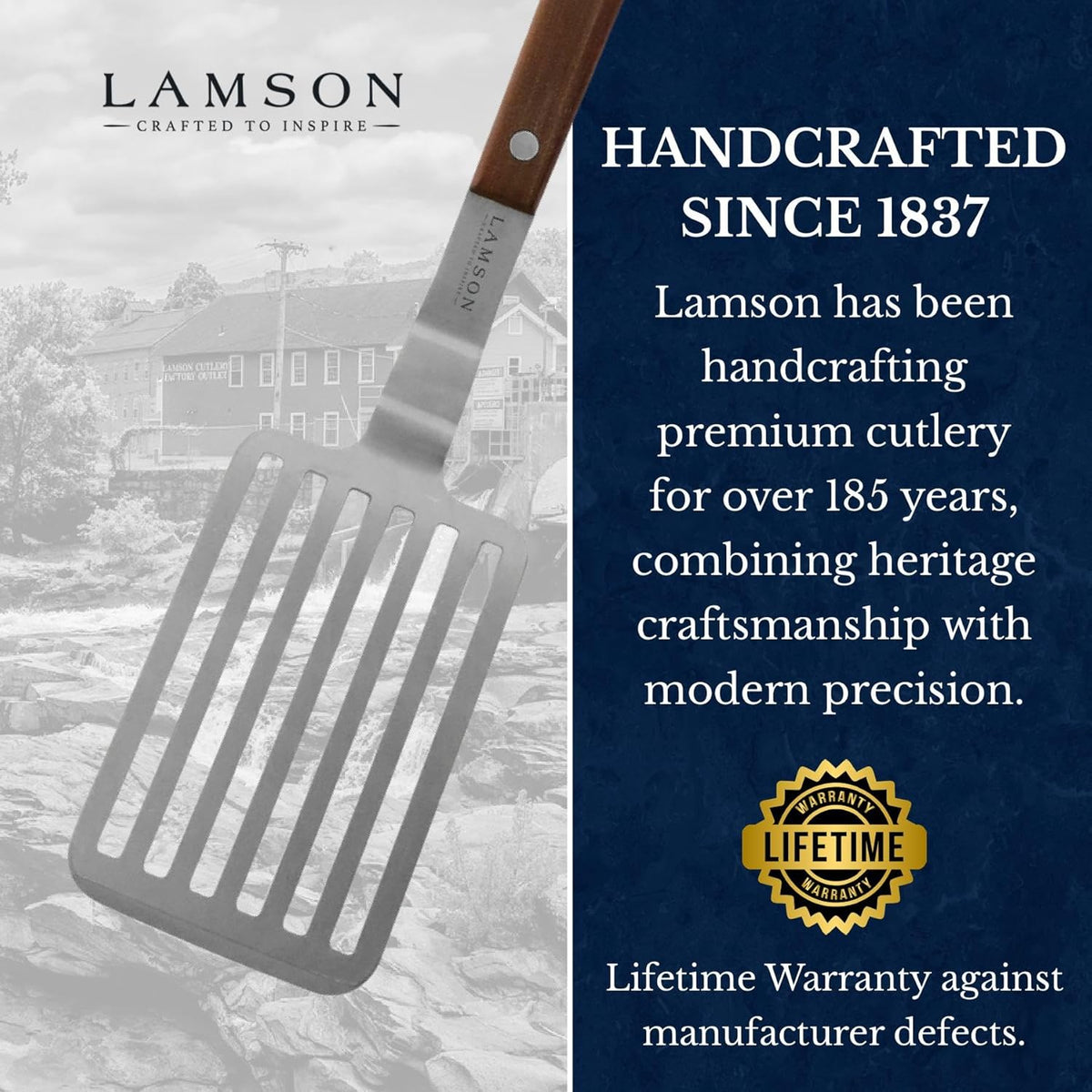 Lamson Fish Spatula, Slotted Metal Turner, 3 x 6 In, Right Hand | Ultra Durable composite handle, dishwasher safe; flexible stainless blade; a dedicated left-handed model is available