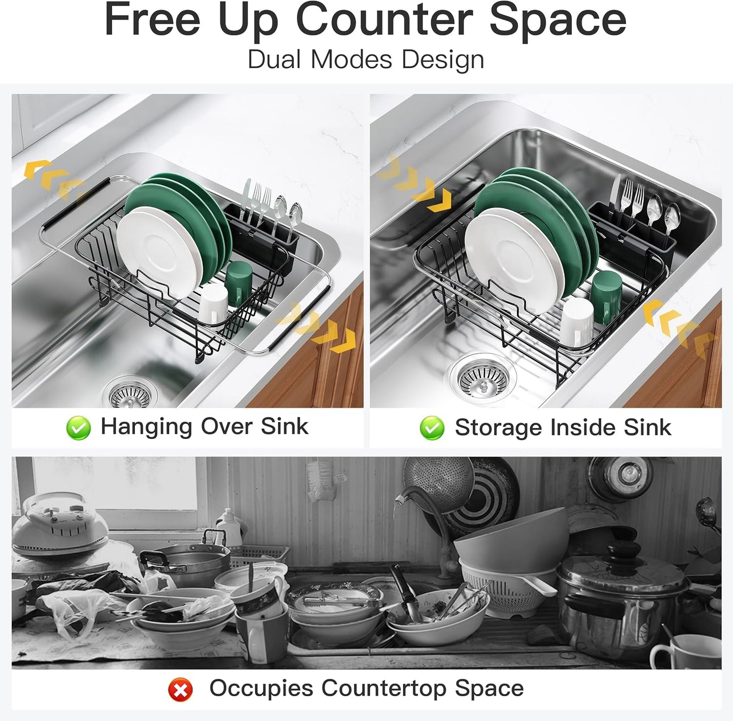 JASIWAY Dish Drying Rack in Sink, Dish Drainer with Cup and Utensil Holder