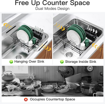 JASIWAY Dish Drying Rack in Sink, Dish Drainer with Cup and Utensil Holder