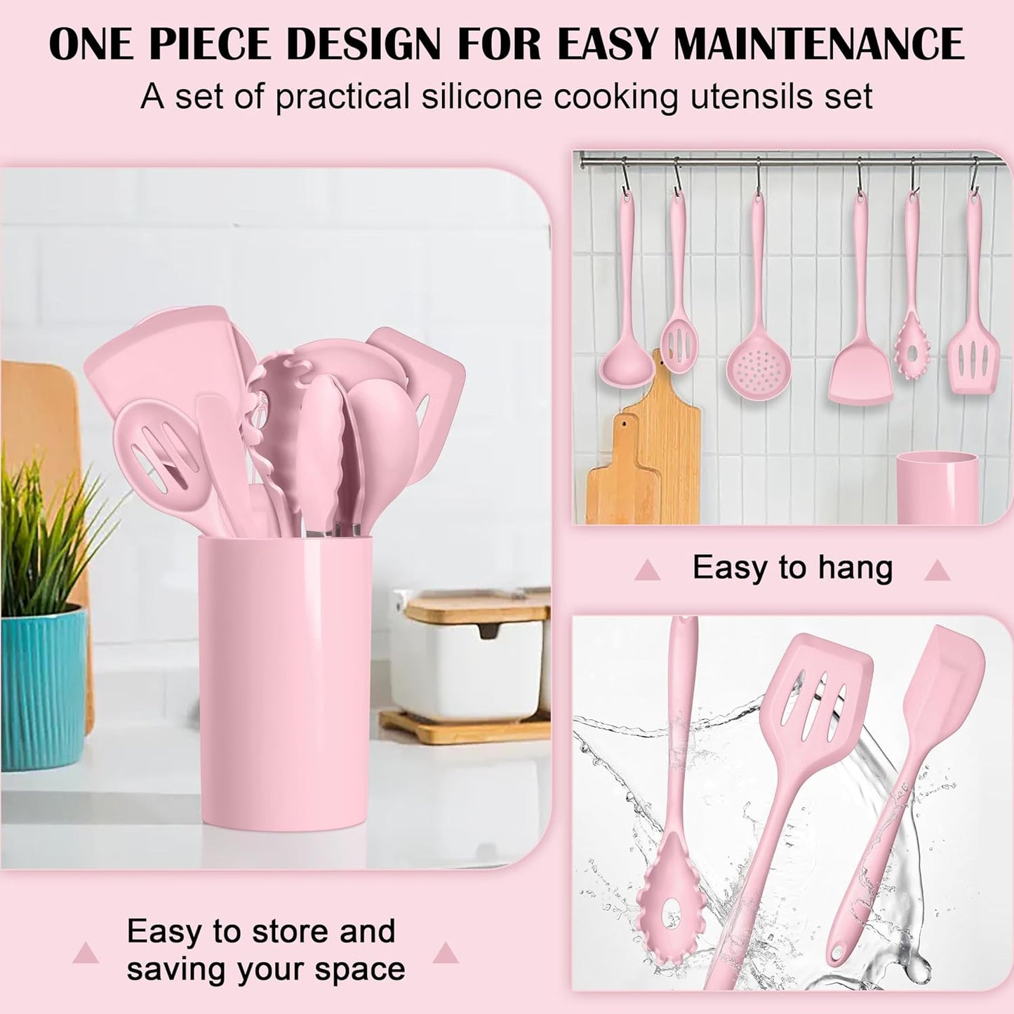 HaWare Kitchen Utensils, 14 PCS Silicone Cooking Utensils Set, Heat Resistant Kitchen Utensils for Non-stick Cookware, Kitchen Gadgets Tools with Spoons, Spatulas, Whisk, Dishwasher Safe (Black)