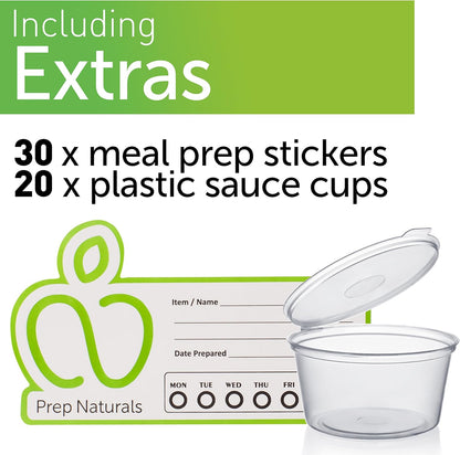 PrepNaturals 5 Pack 30 Oz Glass Meal Prep Containers - Dishwasher Microwave Freezer Oven Safe - Glass Storage Containers with Lids (Multi-Compartment)
