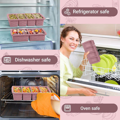 Silicone Freezer Trays with Lid for Soup, 1-Cup & 2-Cup Large Ice Cube Molds Food Storage Containers for Meal Prep, Freeze 500mL/250mL/125mL Portions – 2 Pack