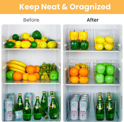 YIHONG Clear Plastic Storage Bins, 4 Pack Small Pantry Organizer Bins with Handle for Kitchen, Freezer,Cabinet,Closet Organization and Storage