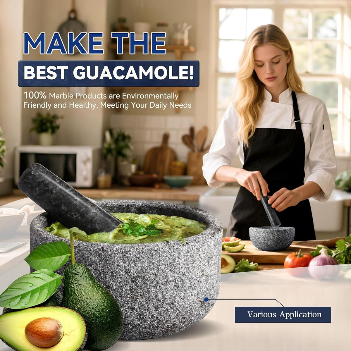 Koville Luxury Marble Mortar and Pestle Set, 7"-4cups Grinder Bowl for Guacamole, Salsa, Pill Crusher, Spice, Herb, Garlic, Nut, Heavy Duty Grinder for Kitchen