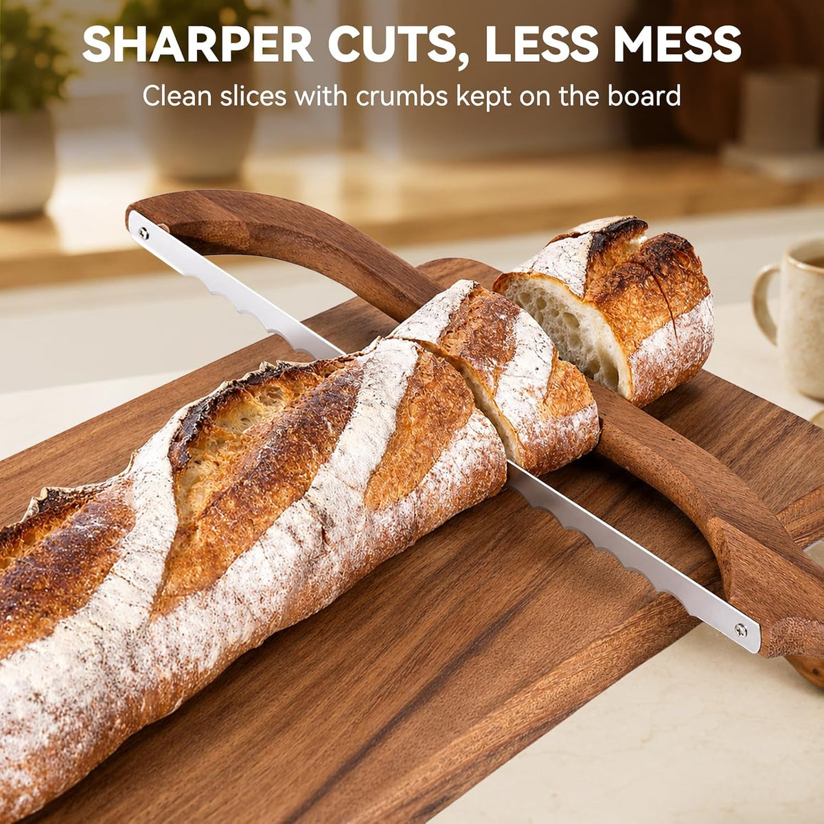 Premium Walnut Bread Cutting Board and Knife Set, Curved Serrated Bread Knife for Homemade Bread, Sourdough Bread Board with Magnetic Knife Storage