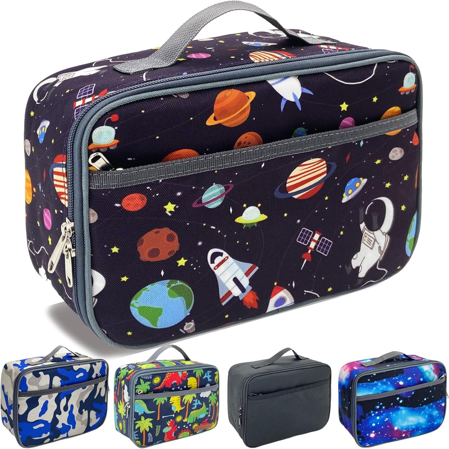 Kulle Space Lunch Box for Kids, Insulated Lunch Bag for Boys, Large Capacity Thermal Tote for School, Office, Daycare - Rocket Design, Washable & Leakproof