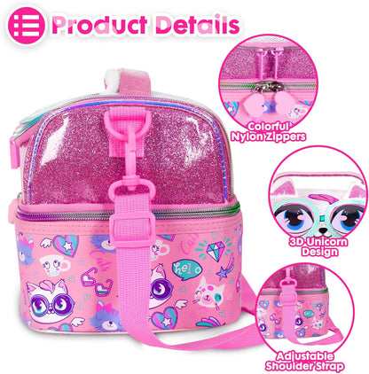 Kids Double Decker Cooler Insulated Lunch Bag, Back to School Large Meal Tote for Boys, Girls, Men, Women, with Adjustable Strap, Soccer