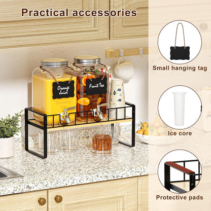 2-pack 1 Gallon Drink Dispenser,Glass Beverage Dispenser with Spigot,Lemonade dispenser Bamboo Stand for Outside, Glass Drink Dispensers for Parties with Ice Core