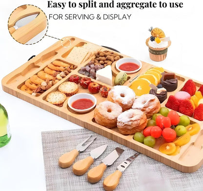 Charcuterie Boards Gift Set, Large Foldable Bamboo Charcuterie Board Set with Knife Set, Expandable Cheese Board Platter for Family Gatherings, Picnics, Parties & Holiday Entertaining.