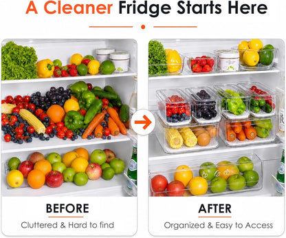 SMRCAD Refrigerator Organizers and Storage, 6 Pack with 1 Pull-Out Drawer and 5 Lidded Bins, Fruit Storage Containers for Fridge with Drain Trays, Helps Keep Produce Fresh