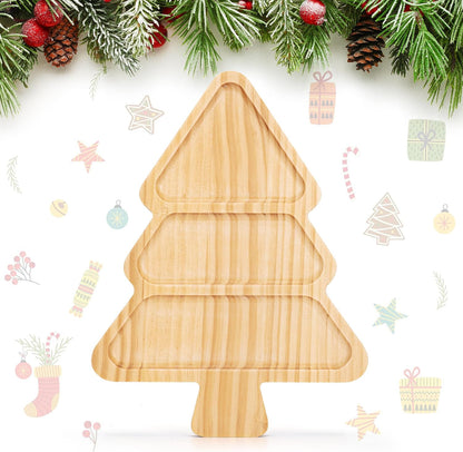 Divided Wood Serving Tray, Rectangular Tray Chip and Dip Platter, Serving Tray with 5 Sections for Appetizers & Snacks, Veggie Platter, Food Trays for Party 12'' x 8.7'' x 0.6''