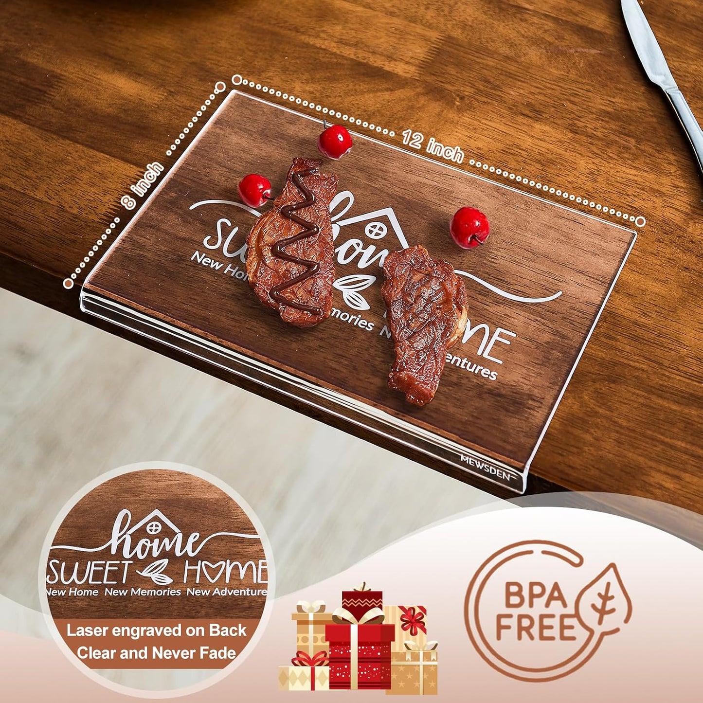 Acrylic Cutting Board with Counter Lip, Clear Cutting Boards for Countertop Protector, Cutting Board for Kitchen Counter, Non-Slip Dough Mat, Kitchen Decor Gadgets House Warming Gifts(24"x18")