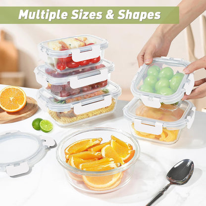 BAYZZ 24 Piece Glass Food Storage Containers with Lids, Airtight Glass Meal Prep Containers for Kitchen, BPA-Free Lunch Box, Microwave and Freezer Safe