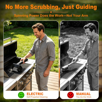 Electric Grill Brush for Outdoor Grill, 4000mAh Cordless Rechargeable BBQ Cleaner with LED Light,2-Speed Grill Cleaner,No Shedding 304 Stainless Steel,Waterproof Grill Cleaning Brush Gifts for Men Dad