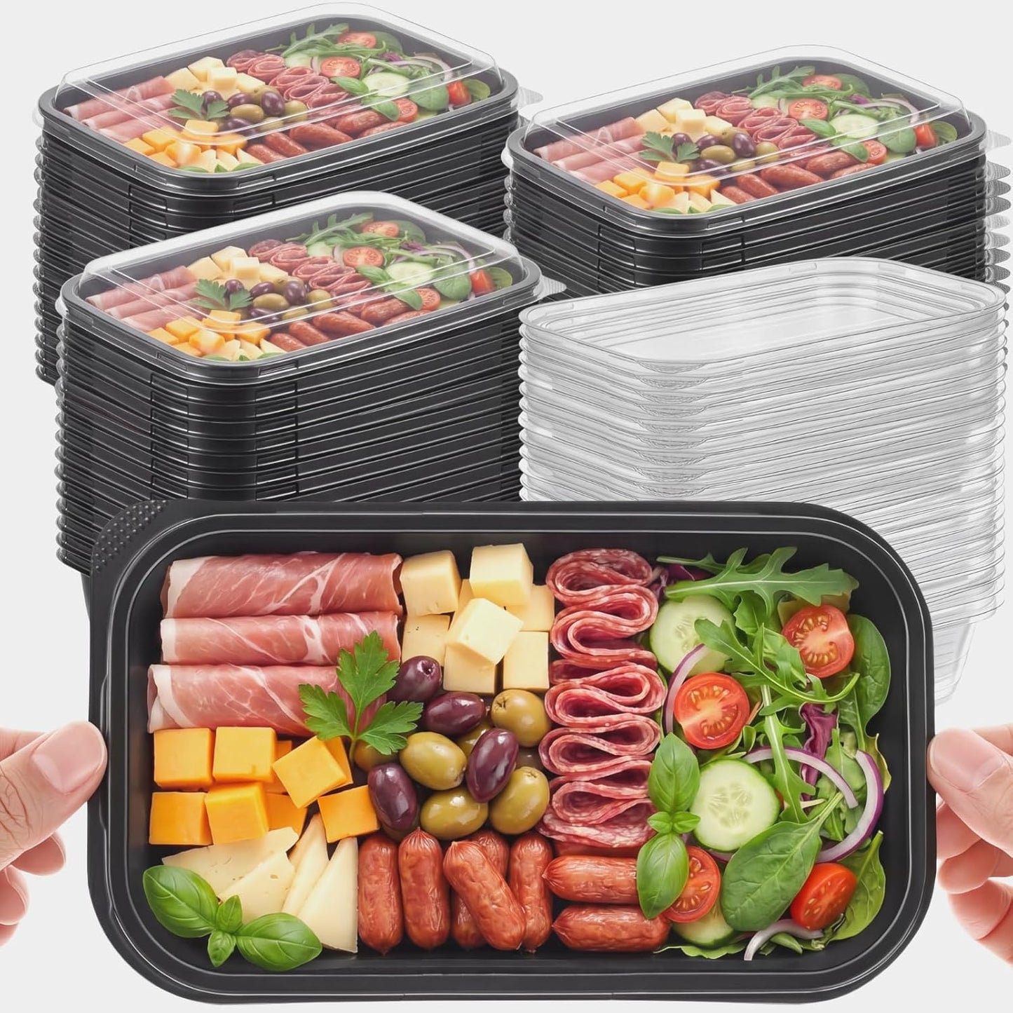Shellwei 5 Pack Extra Large Charcuterie Board with Lids, 18 x 12 Inch Plastic Catering Trays for Cookies, Desserts, Candy, Reusable Serving Platters for Travel Party