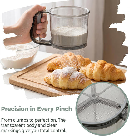 Cabilock Handheld Flour Sifter with Handle Fine Mesh Powder Strainer for Baking Flour Sugar Cocoa Powder Easy to Use and Clean for Home Restaurant Catering