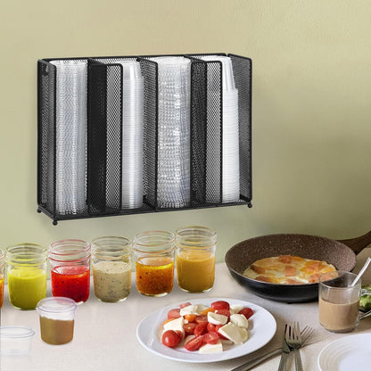 Sauce Cup Lid Organizer Wall Mount or Countertop, Disposable Plastic Portion Cup Holder Dispenser for Kitchen Restaurant Buffet, Fit 2 oz to 5.5 oz Jello Shot Cups & Condiment Cups, Black