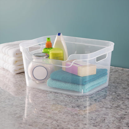 （2 Pack） Clear Plastic Storage Bin, Large Open Organizer Bin with Handles, 14.25" L Easy Access Pantry & Closet Organizer, See-Through Container for Home Office