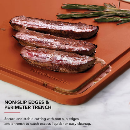 KitchenAid Classic Plastic Cutting Board with Perimeter Trench and Non Slip Edges, Dishwasher Safe, 12 inch x 18 inch, Gray