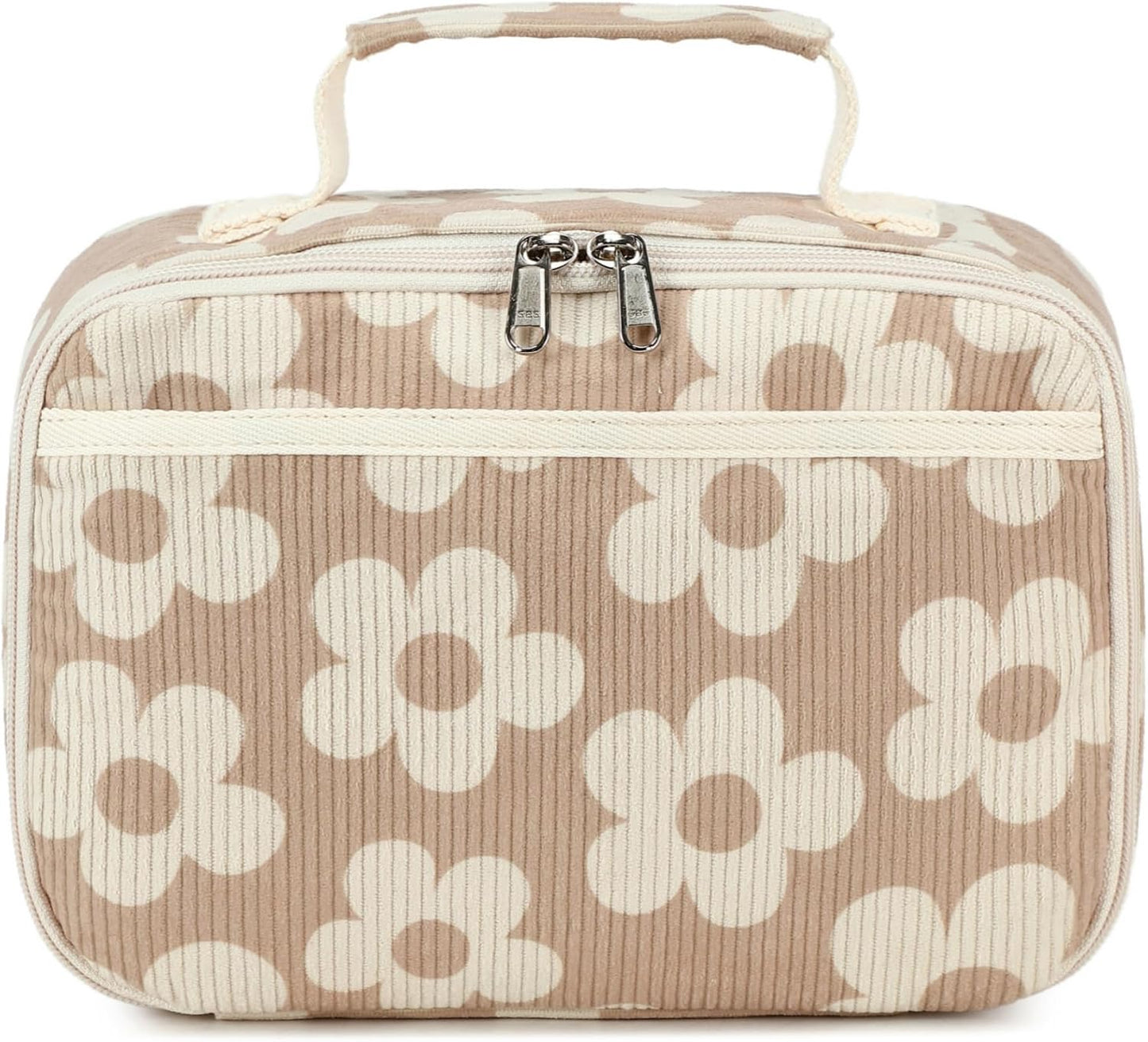 Bluboon Insulated Lunch Bag for Girls & Boys, Corduroy School Lunch Box with Cooler & Organizer Compartments, Leak-Proof Lunch Tote for School, Travel (Corduroy Strawberries Beige)