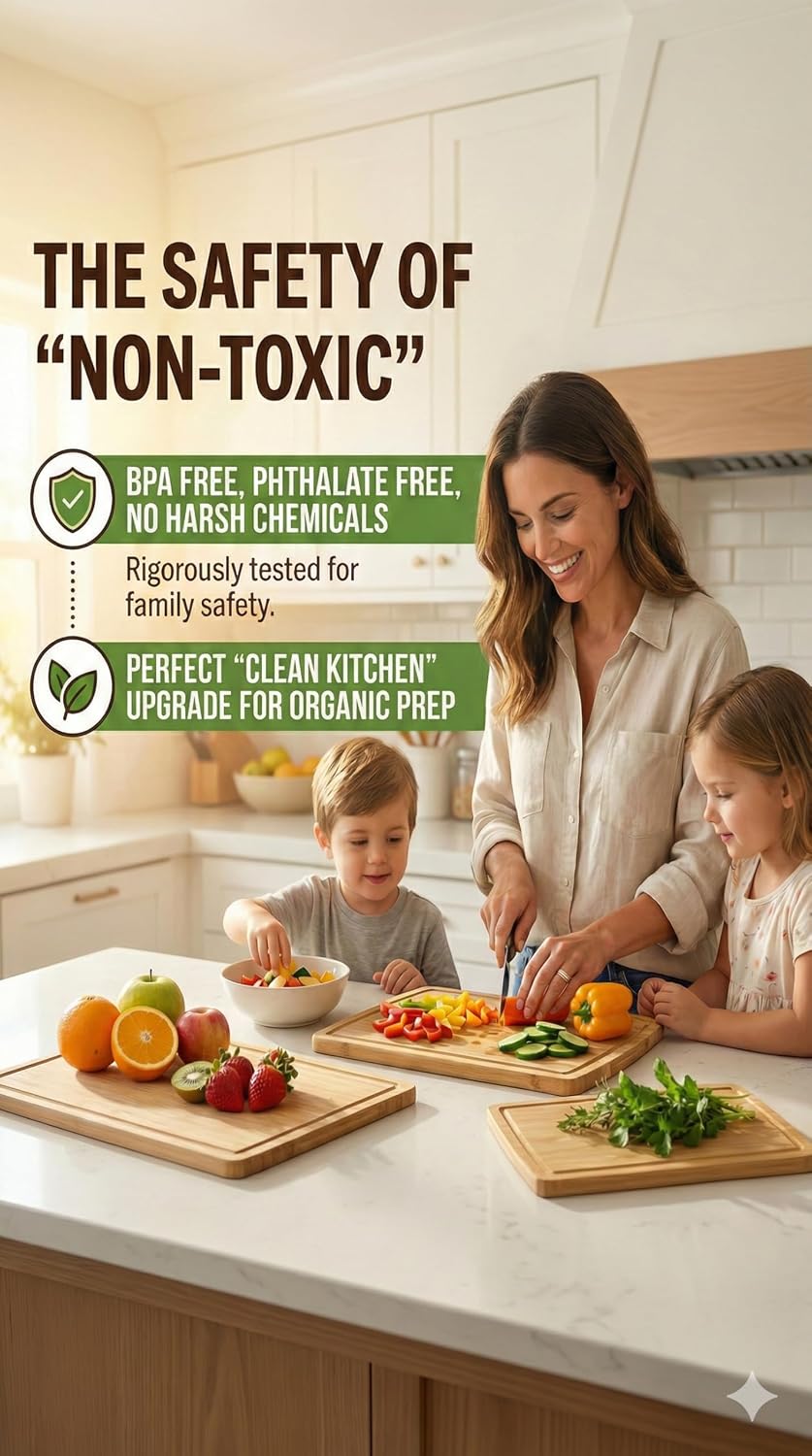 Greener Chef Luxury Bamboo Cutting Board Set of 3 with Glue-Free Surface Technology - Extra Spacious Wood Cutting Boards for Kitchen and XL Chopping Board Set - Replacements for Life