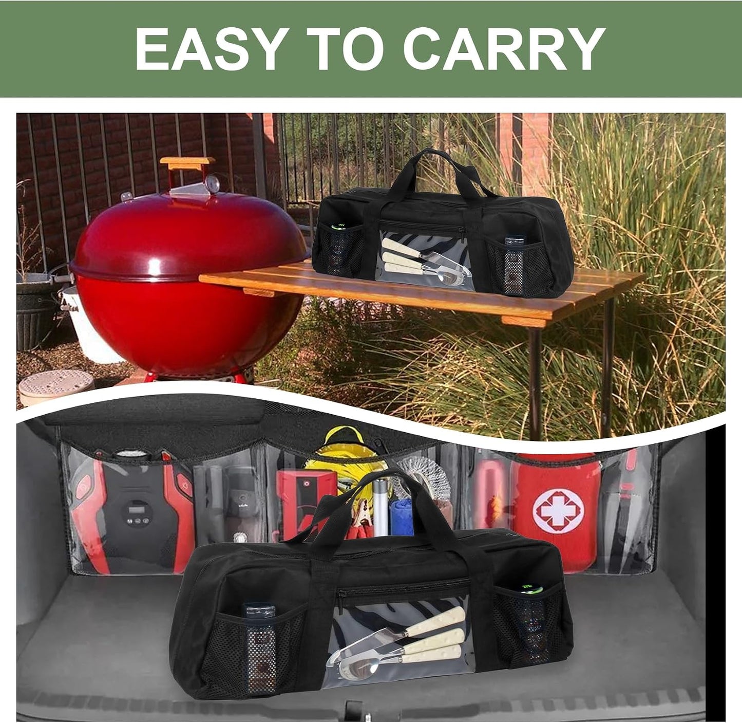 24" Grill Tool Storage Bag, Canvas, Black, Unisex, Classic Style, 60x24x24 cm/24 * 9.4 * 9.4 inches, Zipper Closure, Hand Strap, Perfect for Outdoor Grilling, Camping, Hiking