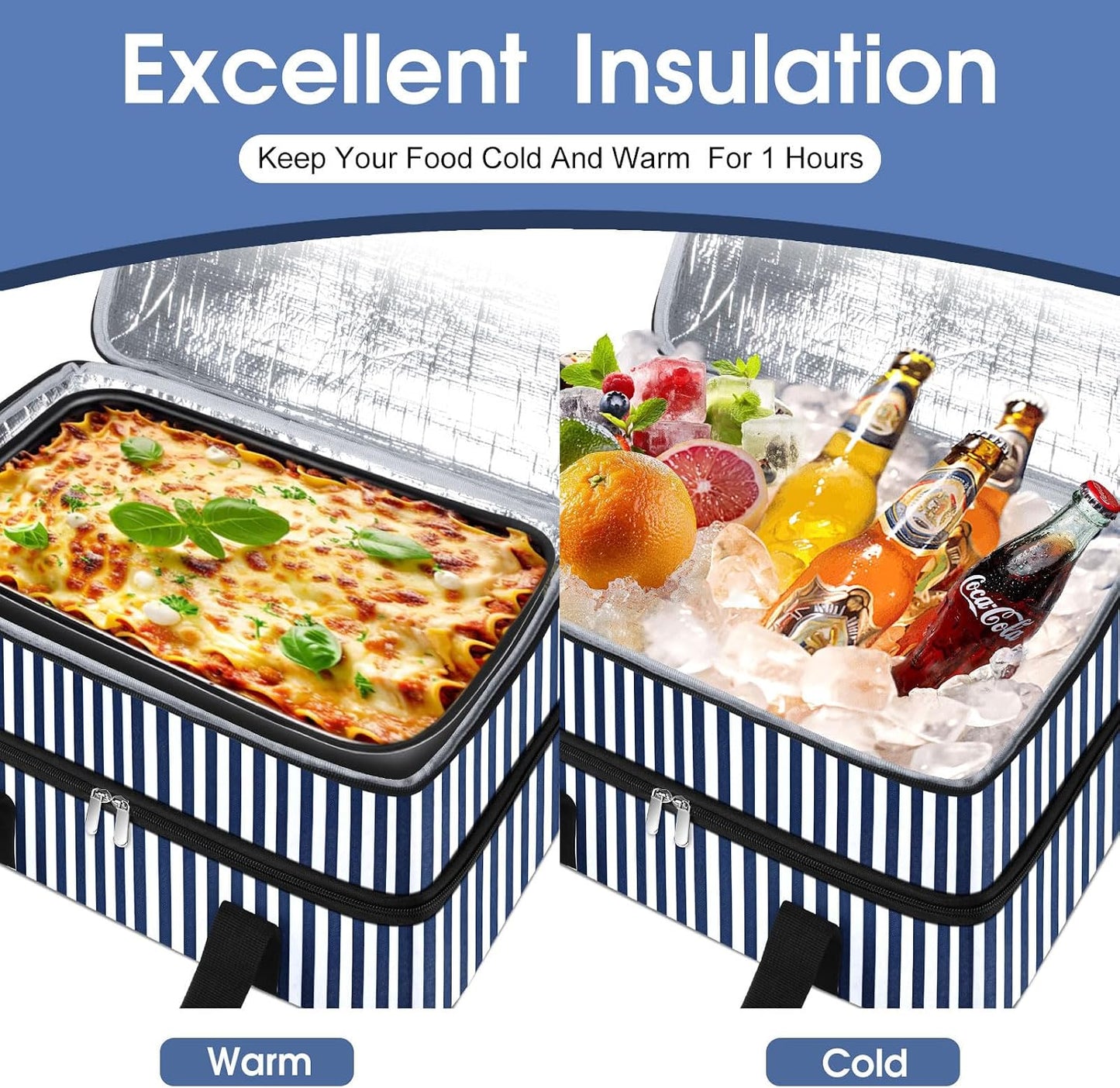 Insulated Casserole Carrier, Portable Casserole Carrier for Hot or Cold Food Lunch Tote Warmer or Cooler Bag, Lasagna Lunch Bag for Potluck Parties- Fits 9" x 13" Baking Dish-Charcoal Grey