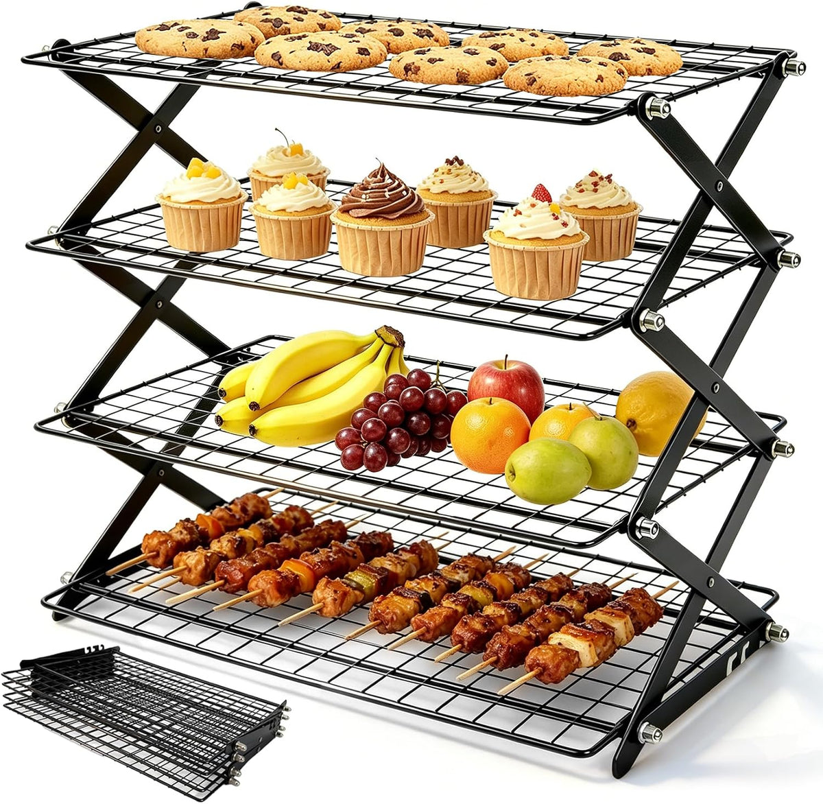 4 Tier Collapsible Cooling Rack for Baking, Adjustable cooling Rack
