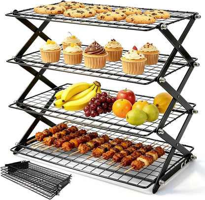4 Tier Collapsible Cooling Rack for Baking, Adjustable cooling Rack