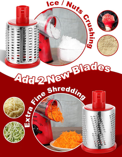 Geedel Rotary Cheese Grater, Kitchen Mandoline Vegetable Slicer with 3 Interchangeable Blades, Easy to Clean Rotary Grater Slicer for Cheese, Vegetables, Nuts