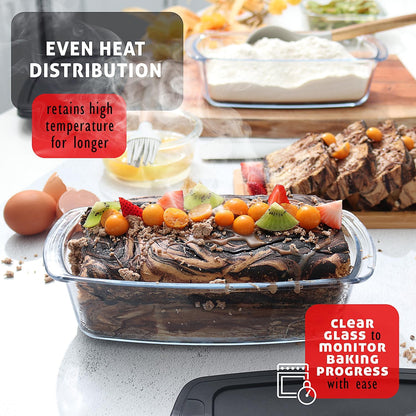 EATEX 8-Piece Deep Glass Casserole Dishes for Oven with Plastic Lids, Glass Baking Dishes for Oven, Rectangular Bakeware for Lasagna, Cooking, Leftovers, Kitchen, Freezer to Oven Dishwasher Safe