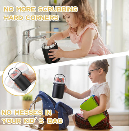 2 - in - 1 Soup Thermo for Hot Food 14oz with Snack Box Container Leak Proof Insulated Lunch Container Kids and Adults Stainless Steel Double Wall Vacuum Wide-mouth Thermal with Spoon and Handle