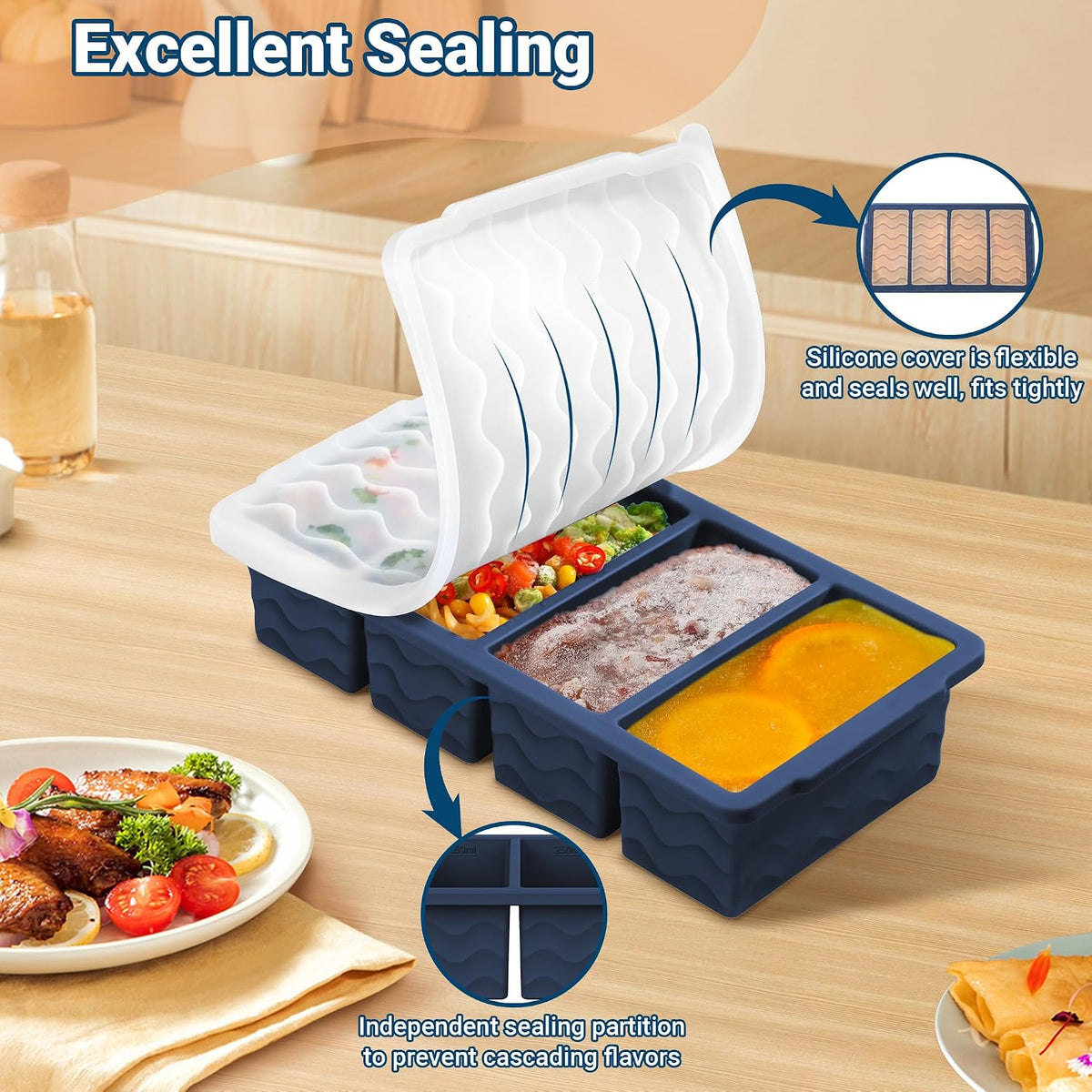 Doasuwish Silicone Freezer Molds for Soup with Lid – 1-Cup Soup Container Style Ice Cube Trays for Freezer, Meal Prep & Food Storage, Freeze 250mL/125mL Portions – 2 Pack