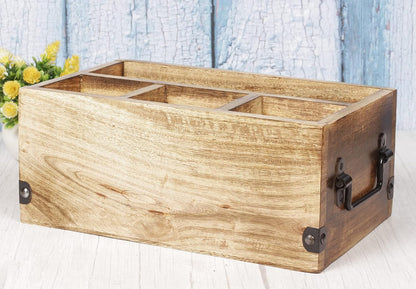 Mother's Day Gifts Wooden Kitchen Utensil Holder With 4 Compartments Wood Cutlery Utensil Organiser Flatware Caddy Organizer for Party | Silverware Condiment Organizer with Napkin Holder for Dining