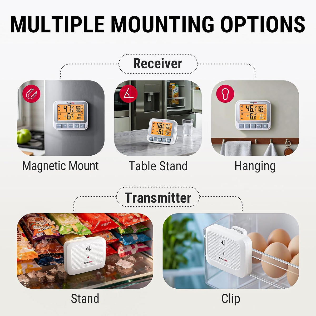 TempPro TempAir Wireless Freezer Fridge Thermometer with Alarm