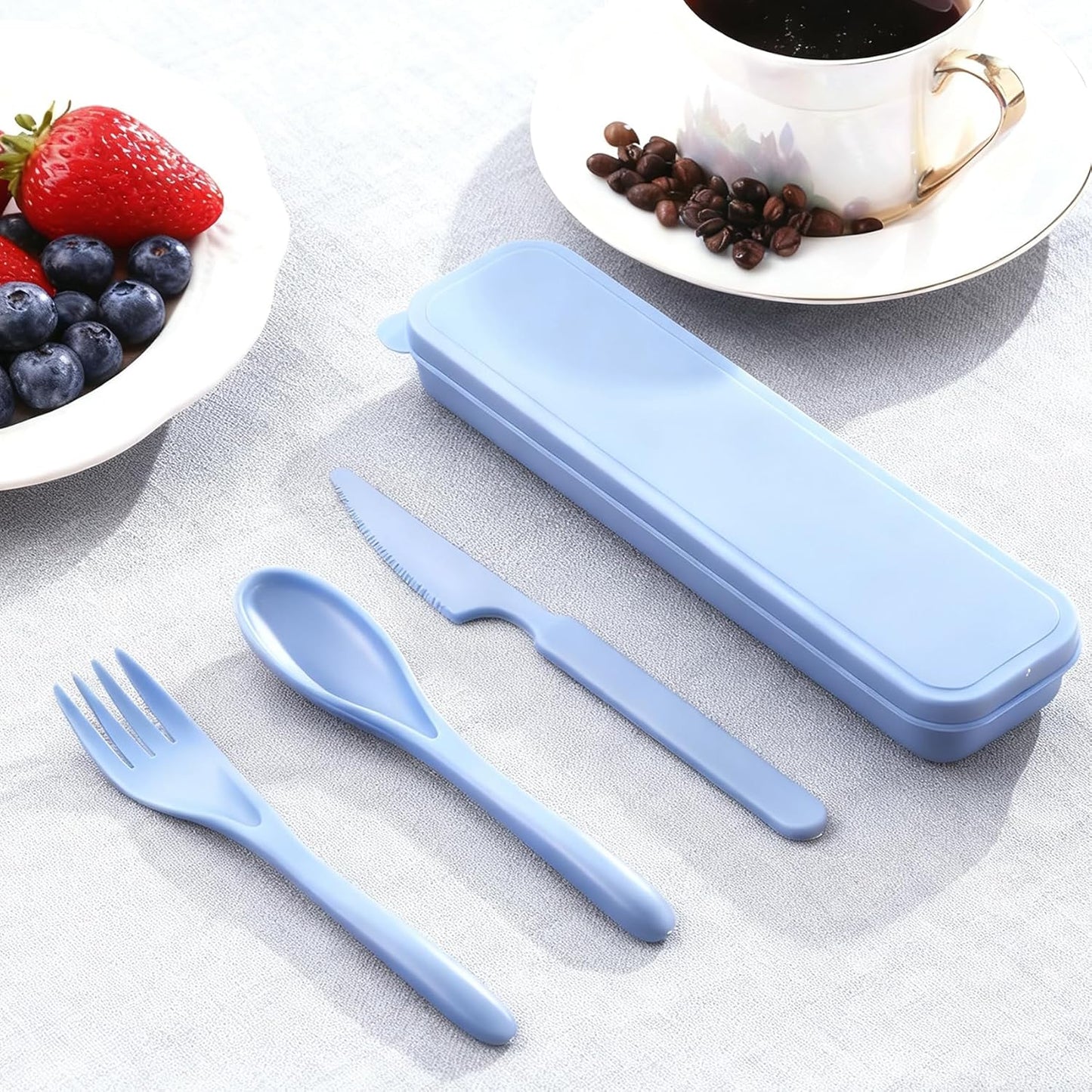 Reusable Travel Utensils Set with Case, 4 Sets Wheat Straw Portable Plastic Fork Spoons Knife Cutlery, Camping Eco-Friendly BPA Free Tableware for Kids Adults Work Picnic or Daily Use (Colorful)