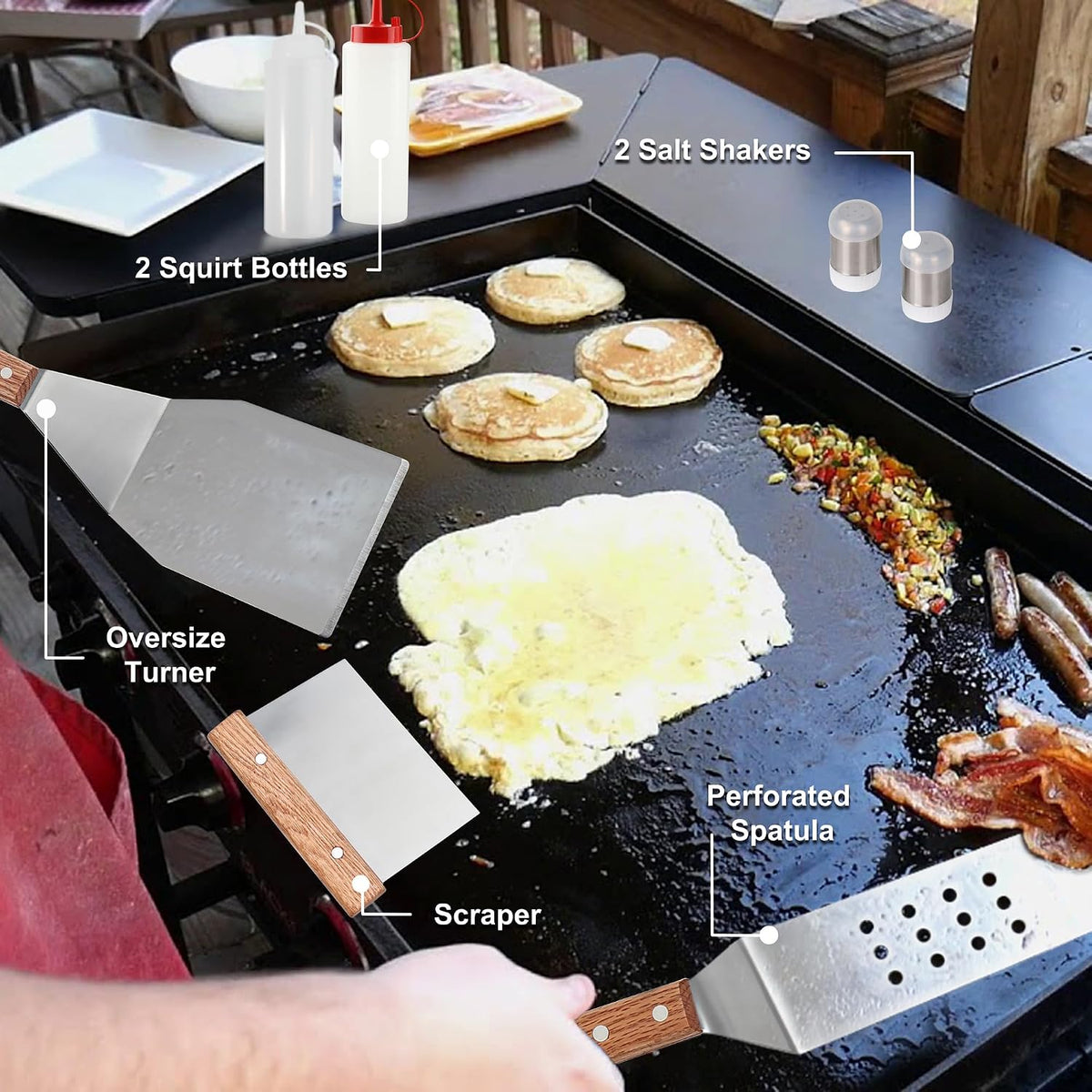 ROMANTICIST 8pc Professional Stainless Griddle Accessories Kit