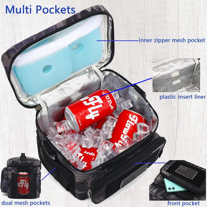 FlowFly Lunch Bag, Insulated Cooler, Thermal Lunch Box Tote with MOLLE/PALS Webbing, Adjustable Padded Shoulder Strap, for Tactical Men Women Adults and Boys Girls Kids (Cyan, Medium)