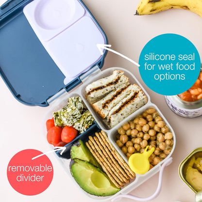 b.box Mini Lunch Box 2-Pack, Leak Proof Bento Box for Kids, 3 Compartment Snack Containers Ages 3+, Lunchbox for Daycare + School, Dishwasher Safe, BPA-Free, PFAS-Free, 4.25 Cup - Blue + Green