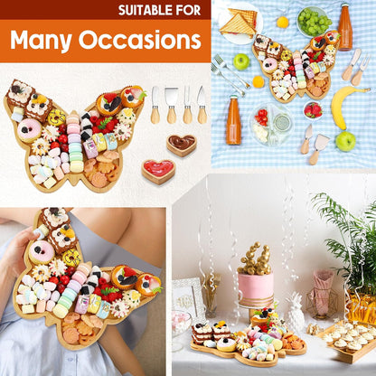 Weysat Butterfly Charcuterie Boards Set Large Butterfly Platter and Knife Set Cheese Fruit Cracker Charcuterie Boards Serving Tray Platter Plate for Baby Christening Wedding Bridal Shower Decoration