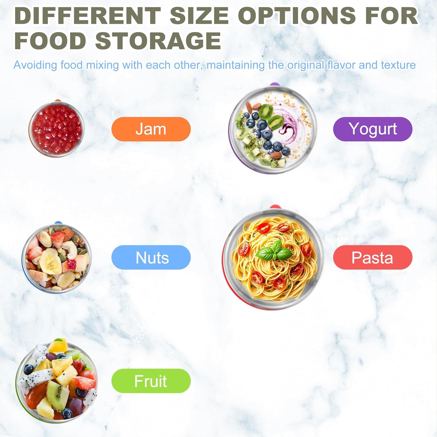 HaWare Stainless Steel Food Storage Containers with Silicone Lids, Leak-Proof Metal Snack Container, Round Lunch Box for Kids Adults, Stackable & Reusable Meal Prep Containers, Set of 3, Multicolor