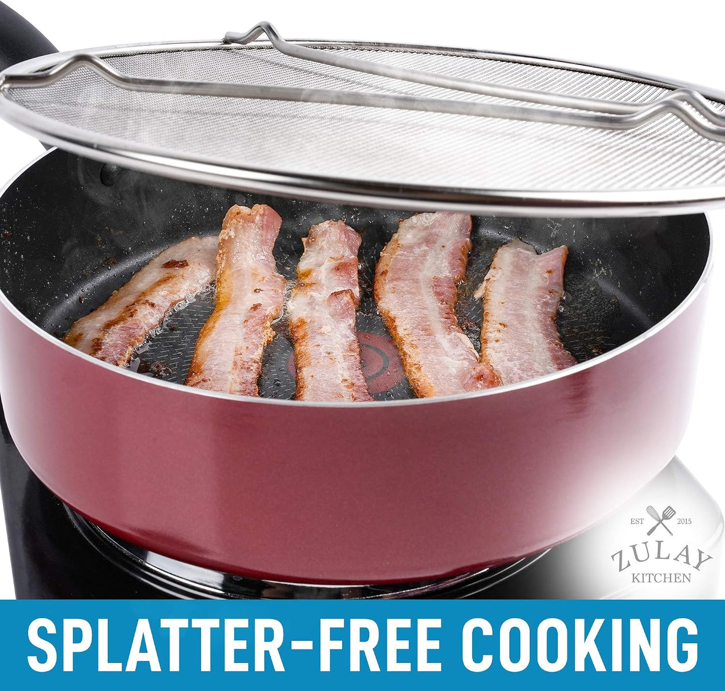 Zulay Kitchen Splatter Screen for Frying Pan (13”) - Grease Splatter Guard for Frying Pan - Oil Splatter Guard - Oil Splash Guard for Frying Pan - Stainless Steel Grease Screen for Stove Top (Black)