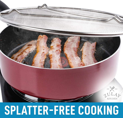 Zulay Kitchen Splatter Screen for Frying Pan (13”) - Grease Splatter Guard for Frying Pan - Oil Splatter Guard - Oil Splash Guard for Frying Pan - Stainless Steel Grease Screen for Stove Top (Black)