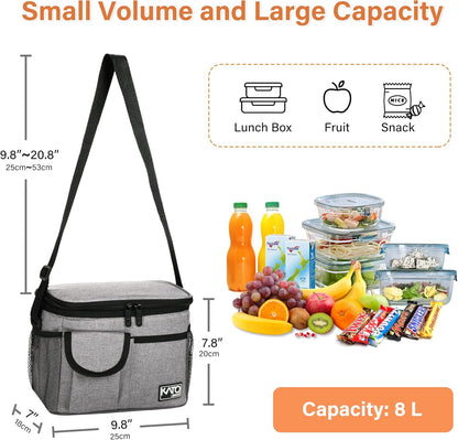 Tirrinia Insulated Lunch Bag for Women Men, Leakproof Lunch Box Containers for Adult, Work, School, Soft Lunchbox for Kids,Boys, Adult Cooler Bag for Picnic Hiking Beach,Charcoal