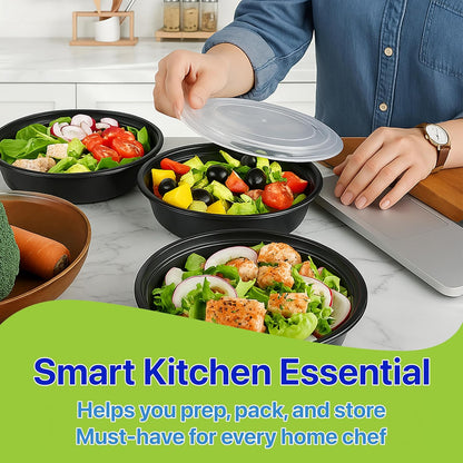 Meal Prep Containers Round [10 Set] x [16 oz] with Lids, 1 compartment, Stackable, Reusable, Leakproof, Food Safe, Microwave, Freezer & Dishwasher Safe for Food Prep Storage (10 Set, 16 oz)