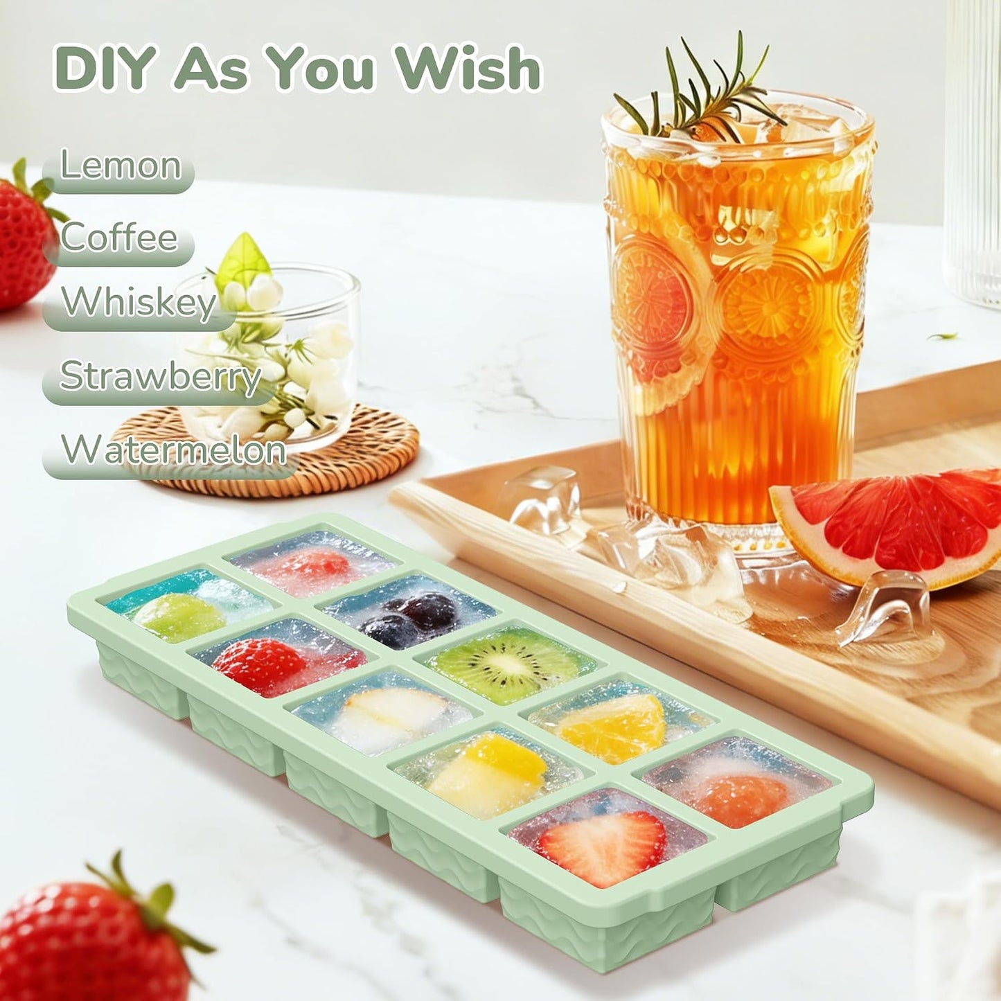 Silicone Freezer Trays with Lid (4-Pack), 1-Cup, 2-Cup, 1/2-Cup & 2-Tbsp Silicone Freezer Molds, Stackable Soup Freezer Meal Prep Containers,Ice Cube Tray for Making Sauce,Smoothies,Yogurt Bites