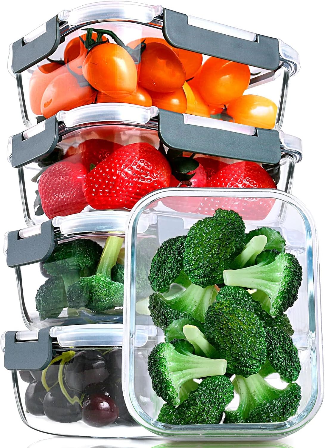 M MCIRCO 67.4oz(8.3 cup), 33.8oz(4.2 cup)& 18.6oz(2.1 cup) Extra Large Glass Food Storage Containers Set with Lids, 6 Pack Airtight Glass Storage Container for Microwave,Oven,Freezer Dishwasher